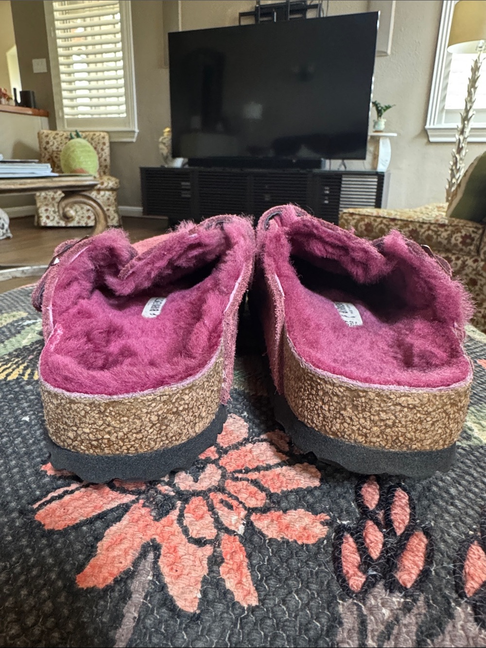 Birkenstock Boston Women's Shearling  maroon suede Clogs - Picture 6 of 7